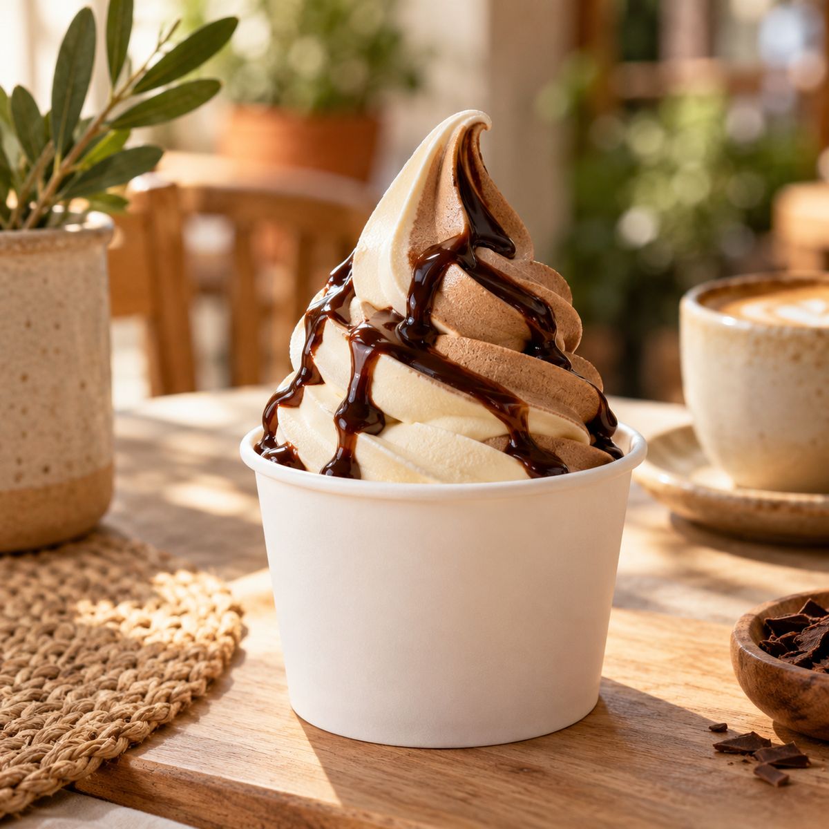 Tarrina de helado suave de vainilla y café