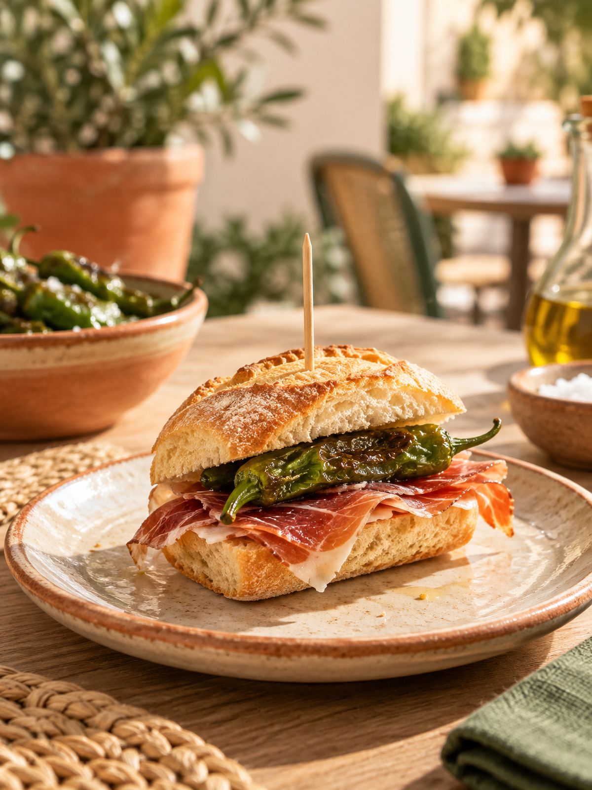Montadito de jamón con pimiento frito